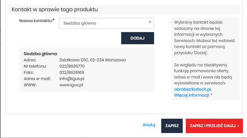 Dodawanie informacji o usłudze