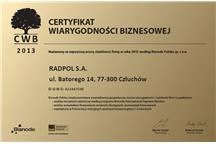Radpol zdobył Certyfikat Wiarygodności Biznesowej Radpol zdobył Certyfikat Wiarygodności Biznesowej